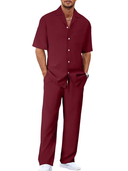 Conjunto de Traje Casual para Hombre: Camisa de Solapa con Botones y Pantalón Recto - Image 12