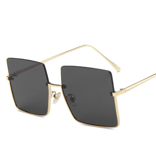 Half-frame square sunglasses with orange tinted lenses and gold-colored metal trim and temples. - Image 9