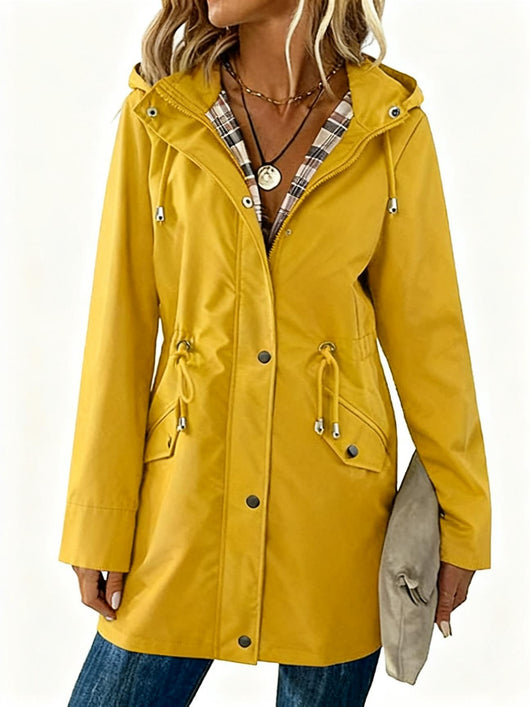 Abrigo a Cuadros con Capucha y Cintura Ajustada para Mujer - Image 10