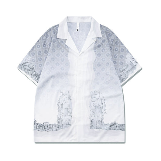 Playera Retro Estilo Casual con Estampa Estatua de Piedra Blanca y Plateada - Image 10