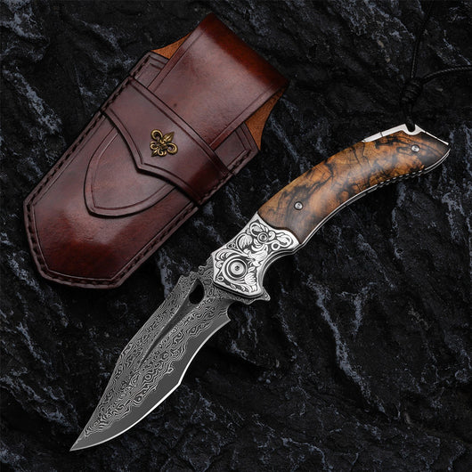 Cuchillo Plegable de Acero Damasco para Supervivencia y Camping - Image 7