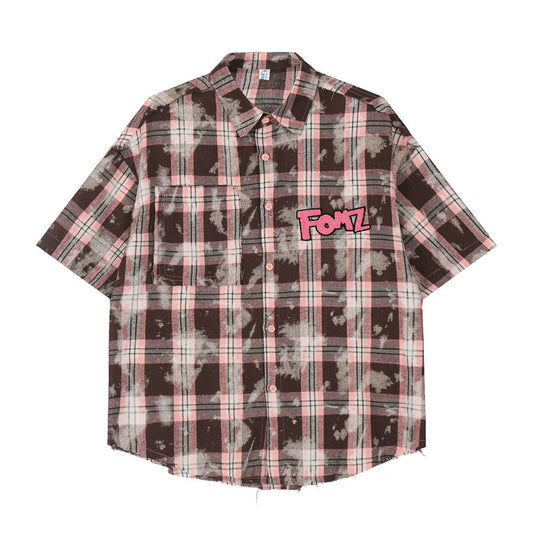 Camisa de Cuadros Desgastada de Manga Corta para Hombre