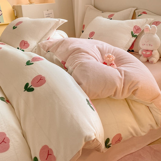 Juego de Cama Invierno Franela Coral 4 Piezas - Funda Nórdica y Sábanas Gruesas - Image 3
