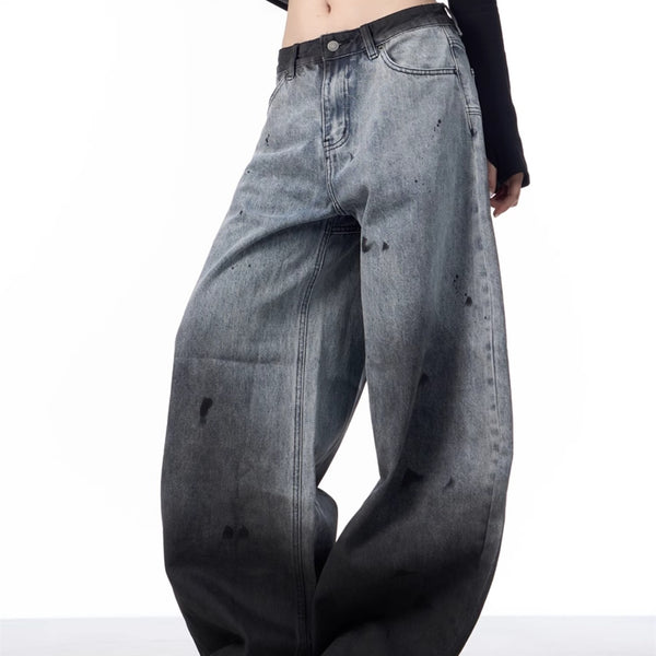 Pantalones Jeans Sueltos Efecto Desteñido con Tinta Splash