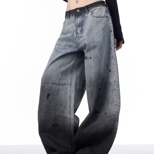 Pantalones Jeans Sueltos Efecto Desteñido con Tinta Splash