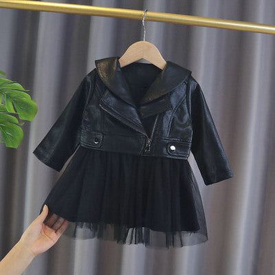 Chaqueta de Cuero Infantil con Panel de Moda