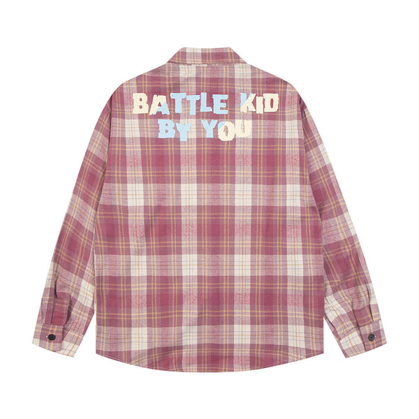 Camisa Cuadriculada Suelta de Manga Larga para Hombre