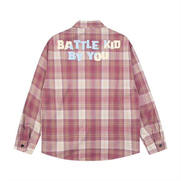 Camisa Cuadriculada Suelta de Manga Larga para Hombre