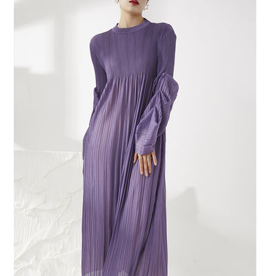 Vestido Suelto de Cuello Redondo y Mangas Abullonadas en Colores Lisos - Image 8