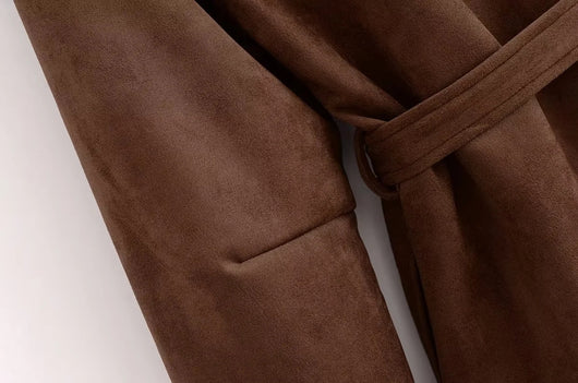 Chaqueta Camisa Polo Suede con Cinturón - Manga Larga Oversize - Image 12