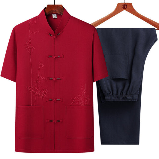 Traje Tang Chino Tradicional de Manga Corta para Hombre - Image 4