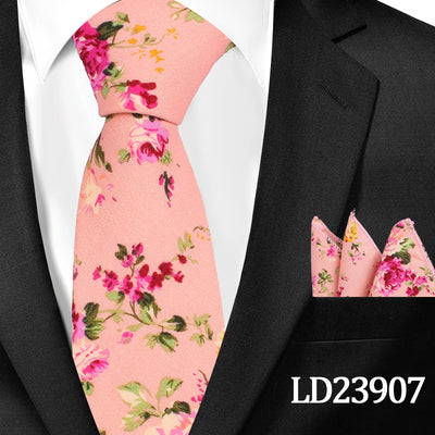 Corbata Casual de Algodón con Estampado Floral 6cm + Pañuelo de Bolsillo - Image 8
