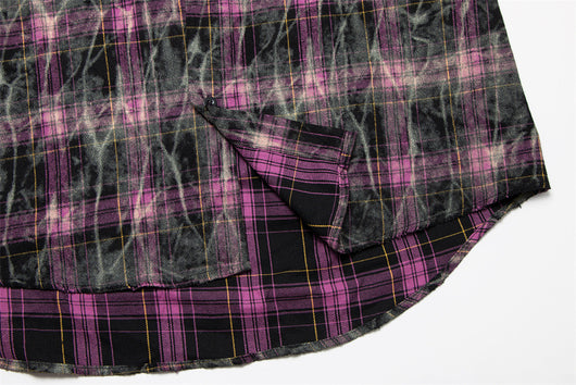 Camisa de Cuadros Tie-Dye Desgastada de Manga Larga para Hombre - Image 8