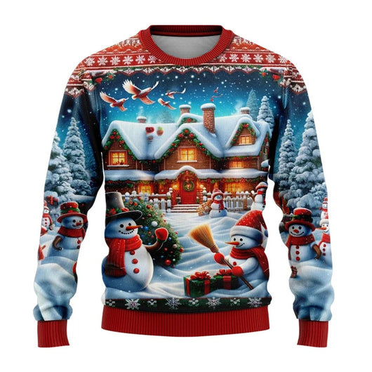 Suéter Navideño Muñeco de Nieve Estampado para Fiestas Cuello Redondo - Image 8