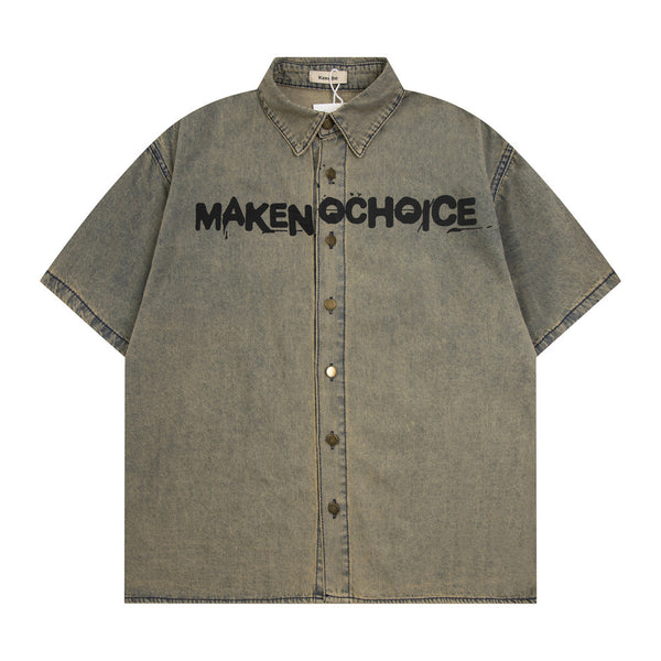 Camisa Denim Desgastada con Letras Waste para Hombre