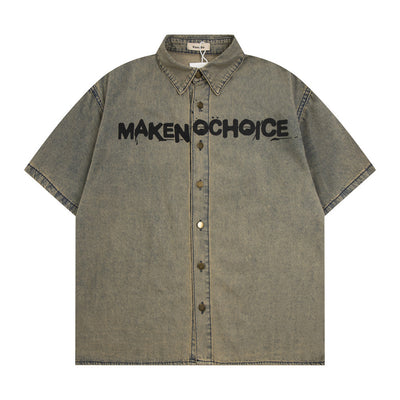 Camisa Denim Desgastada con Letras Waste para Hombre