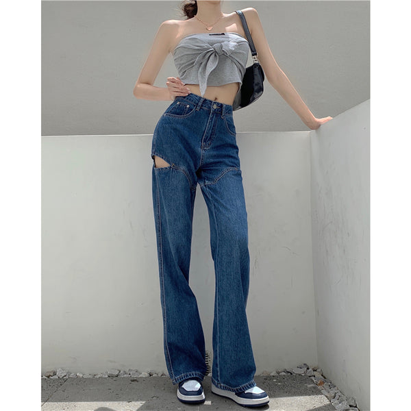 Jeans Verticales de Cintura Alta Suelta y Slim para Mujer