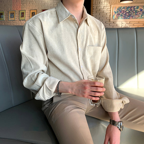 Camisa de Pana Retro Manga Larga para Hombre