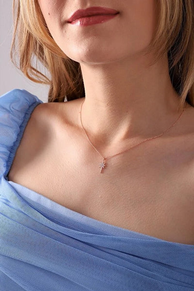 Collar Estrella en Plata 925 con Circonitas y Baño de Oro Rosado - Image 3