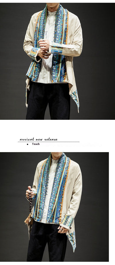Abrigo Kimono Cardigan de Algodón y Lino - Estilo Japonés Moderno para Hombre - Image 18