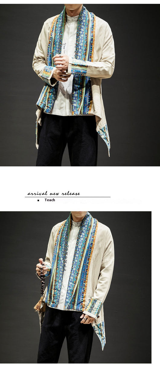 Abrigo Kimono Cardigan de Algodón y Lino - Estilo Japonés Moderno para Hombre - Image 18