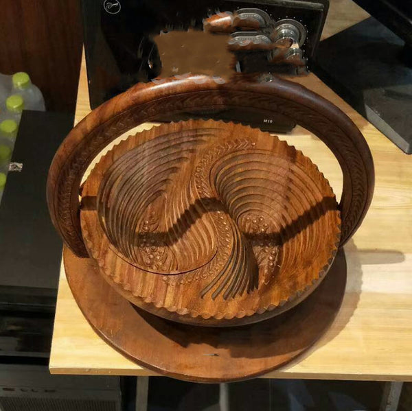 Canasta Decorativa de Madera Tallada Pakistaní - Souvenir Artesanal