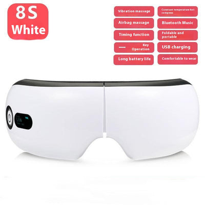 White Bluetooth Smart Eye Massager with vibration, hot compress, and airbag massage, featuring a foldable design. - Image 12