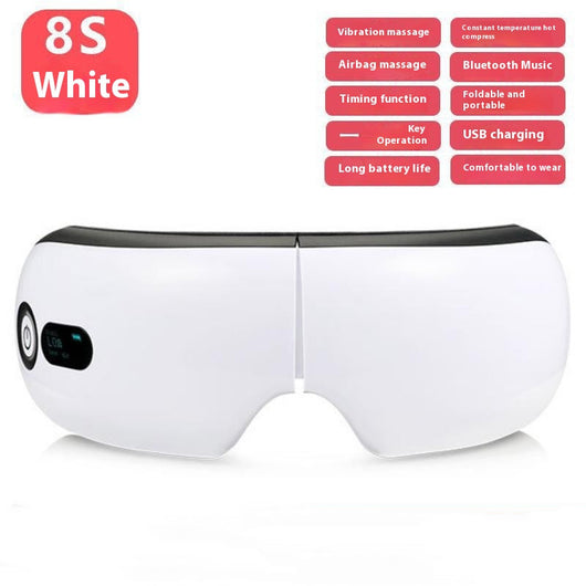White Bluetooth Smart Eye Massager with vibration, hot compress, and airbag massage, featuring a foldable design. - Image 12