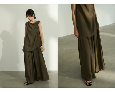 Falda Plisada Tencel Lino Efecto Desteñido con Volumen - Elegancia Moderna para Mujer - Image 15