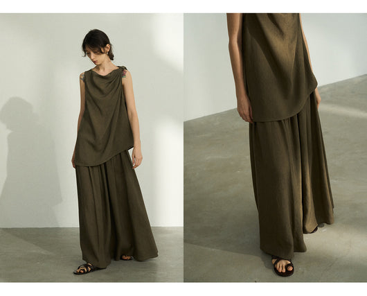 Falda Plisada Tencel Lino Efecto Desteñido con Volumen - Elegancia Moderna para Mujer - Image 15