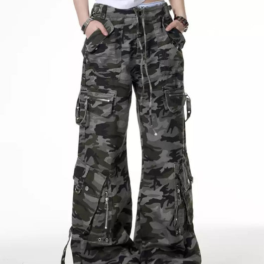 Pantalones Cargo Camuflaje Retro Cintura Baja Corte Holgado - Image 10