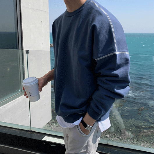 Sudadera Cuello Redondo Hombre Diseño Suelto Otoño Camiseta Manga Larga Color Sólido - Image 8