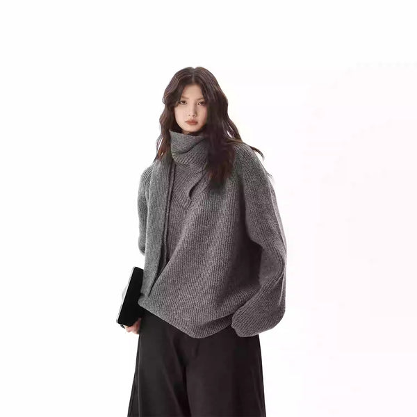 Suéter Cuello Bufanda Gris Industrial para Mujer