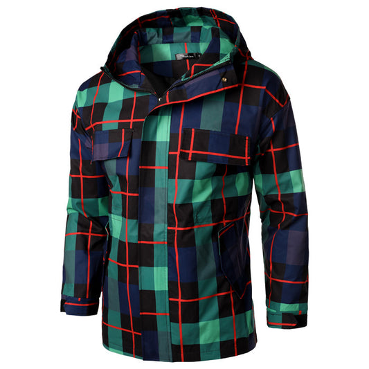 Abrigo Impermeable Cuadrillé Oversized con Capucha para Parejas