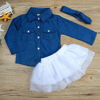 Conjunto de 3 Piezas Infantil Otoño: Blusa Denim, Falda Leopardo y Diadema - Image 16