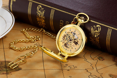 Reloj de Bolsillo Mecánico Manual Esqueleto con Grabado Romano - Image 5
