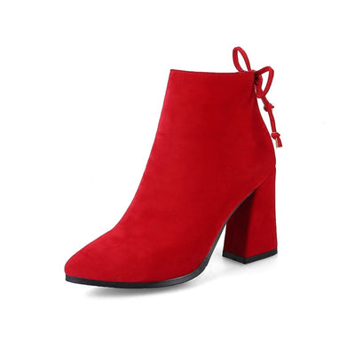 Botas Nupciales Invierno Tacón Grueso Rojo - Zapatos de Novia Elegantes - Image 6