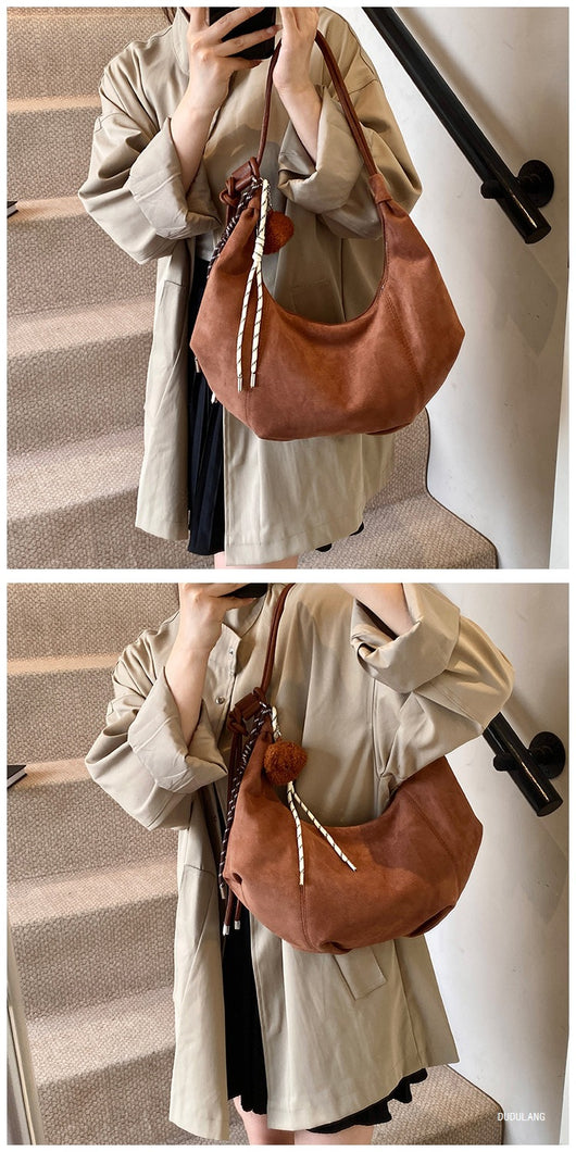 Bolso Bandolera Retro de Gamuza y Forro Polar - Minimalista de Gran Capacidad - Image 11