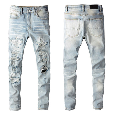 Jeans Skinny Ajustados con Algodón Elástico y Detalles Rotos