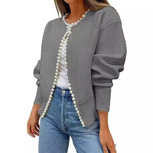 Cardigan de Punto con Detalles de Perlas - Elegancia Versátil - Image 8