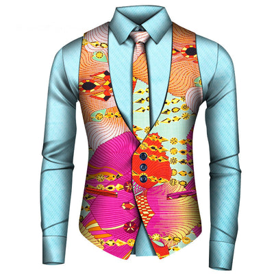 Conjunto de Tres Piezas Africano para Hombre: Camisa, Chaleco y Corbata - Image 4