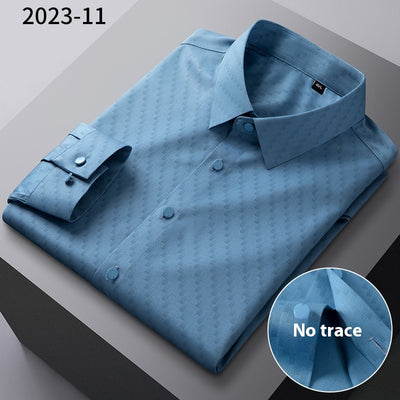Camisa Manga Larga Rayada de Fibra de Bambú Premium sin Costuras para Hombre - Image 9