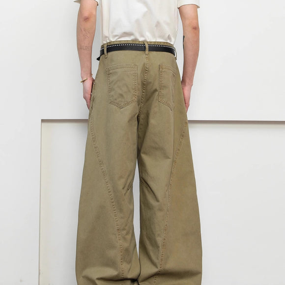 Calça Khaki Premium Masculina Retrô Desconstruída de Perna Larga