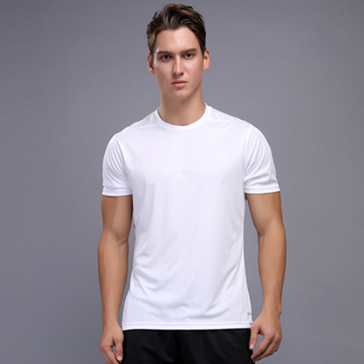 Smiling man wearing a black short sleeve crew neck t-shirt, ideal for sports and fitness activities. - Image 4