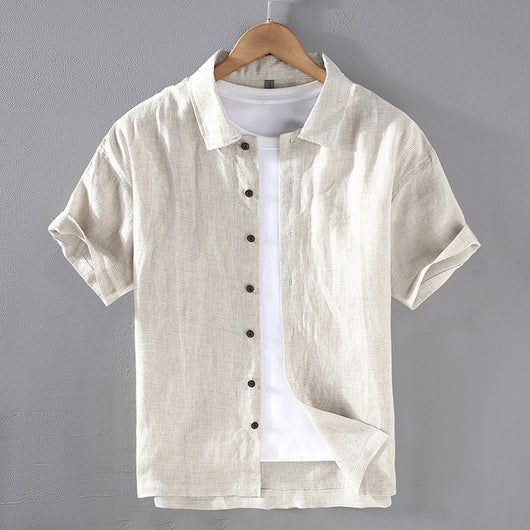 Camisa de Lino Cuadriculada Tejida para Hombre - Manga Corta - Image 5
