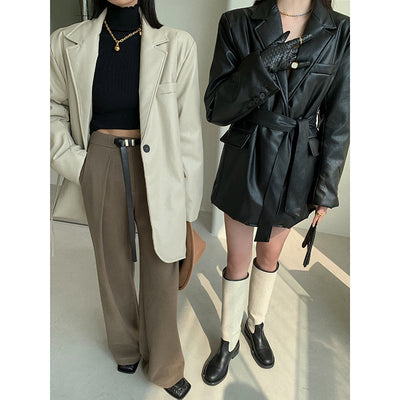 Chaqueta de Cuero PU con Cinturón y Abrigo de Algodón para Mujer - Image 8