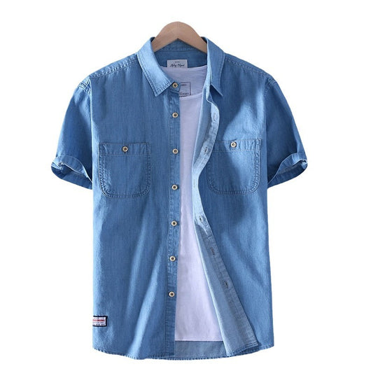 Camisa Denim de Algodón Manga Corta para Hombre - Comodidad de Verano - Image 5