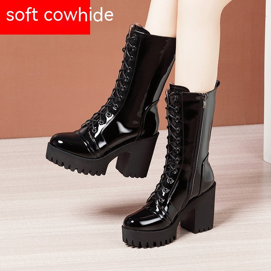 Botas de Tacón Alto Hasta la Pantorrilla con Cordones para Mujer - Image 6