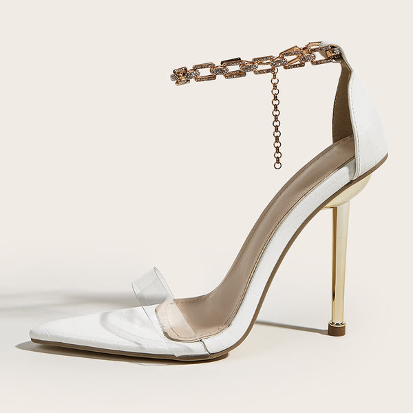 Sandalias Stiletto con Tacón Puntiagudo y Detalles de Cristales Brillantes