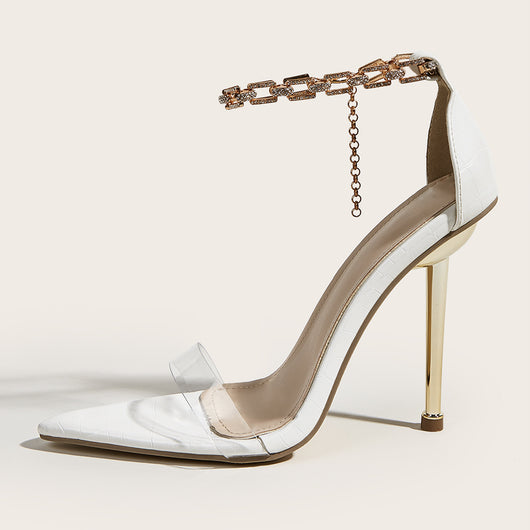 Sandalias Stiletto con Tacón Puntiagudo y Detalles de Cristales Brillantes